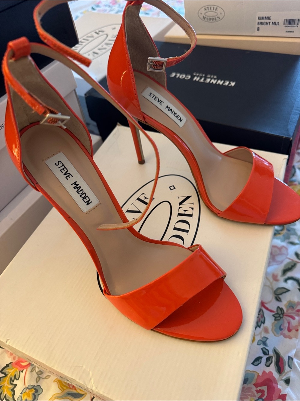 Steve Madden Women’s Orange Patent Ankle Strap Stiletto Sandals Size 8.5M